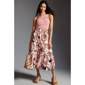 Anthropologie Somerset Pink Floral Midi Skirt